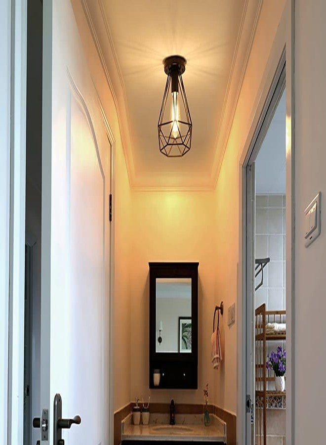 VRCT Industrial Vintage Semi Flush Mount Ceiling Light Edison Style Metal Diamond Metal Cage Hallway Ceiling Pendant Hanging Light for Bedroom Hallway Aisle Porch Black Bulb not Included - Image 2